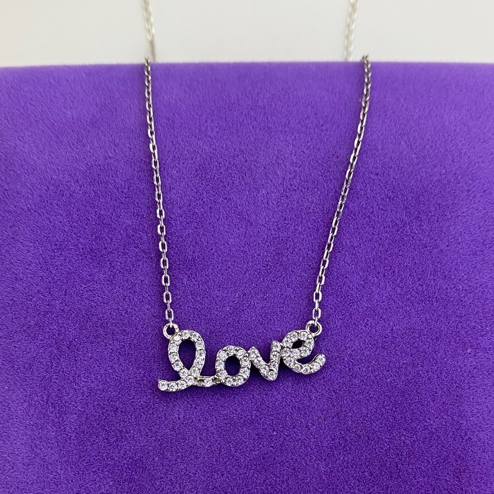 💛 Classic Sterling Silver 'Love' CZ Pendant Necklace